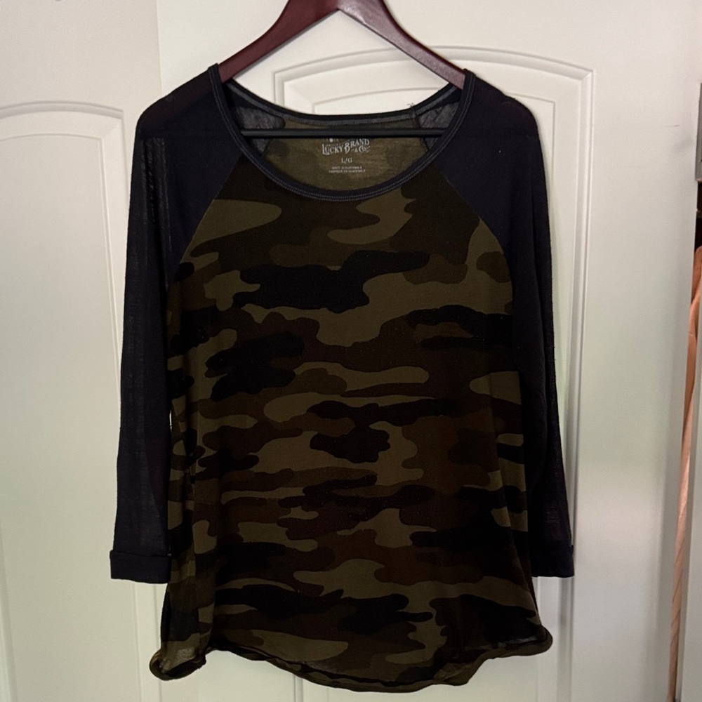 Lucky Brand Camo and Black Long Sleeve Top